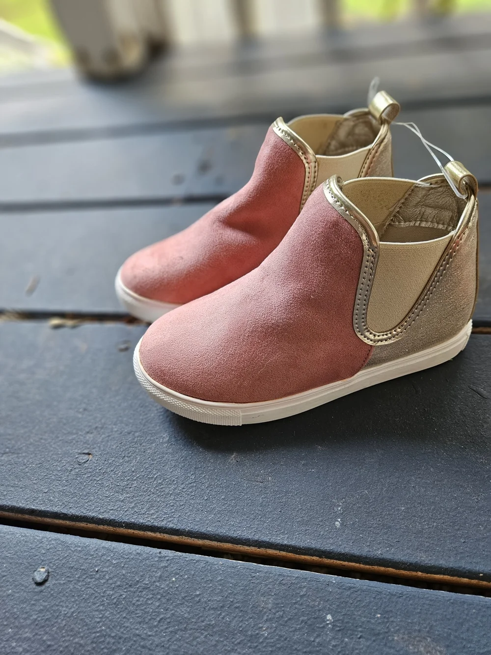 Good Days Only Girls Blush Pink Suede Chelsea Boots with Metallic Gold Accents